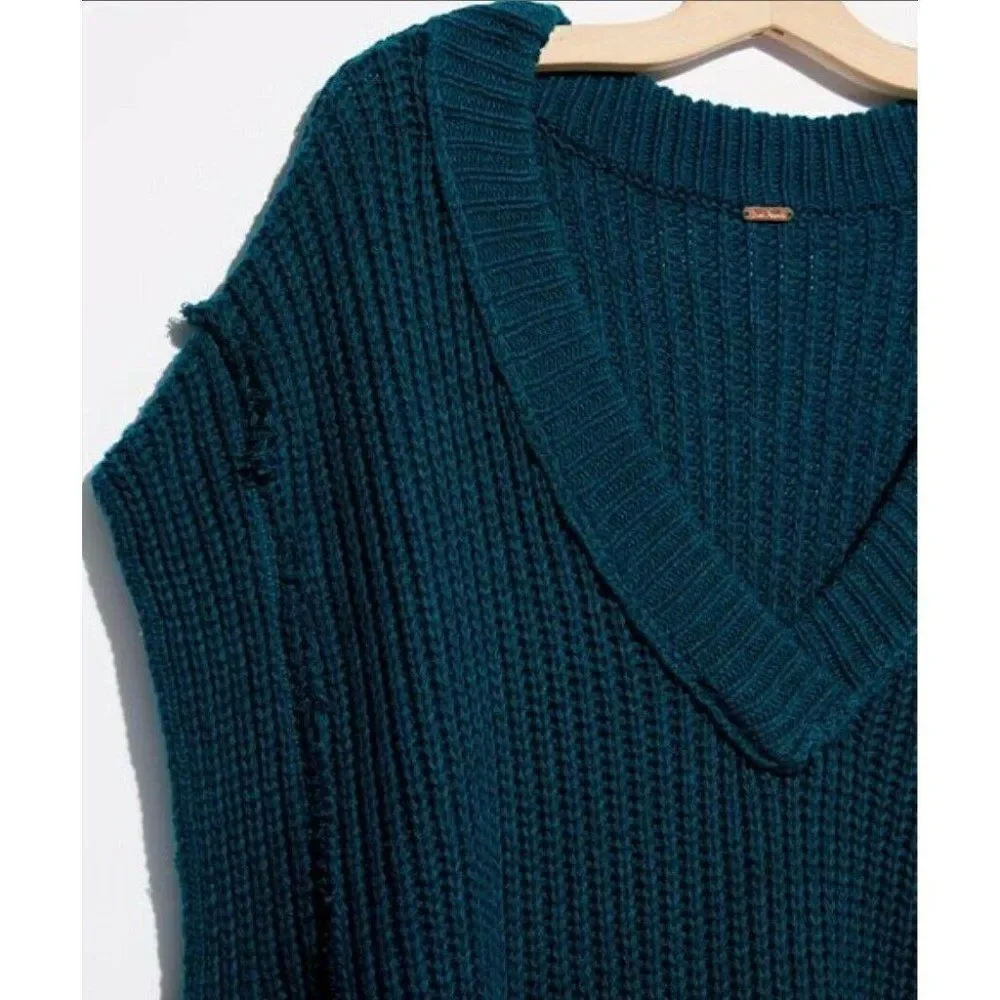 NWT FREE PEOPLE Sz S CLYDE SLEEVLESS SWEATER VEST TUNIC IN MERMAID TAIL